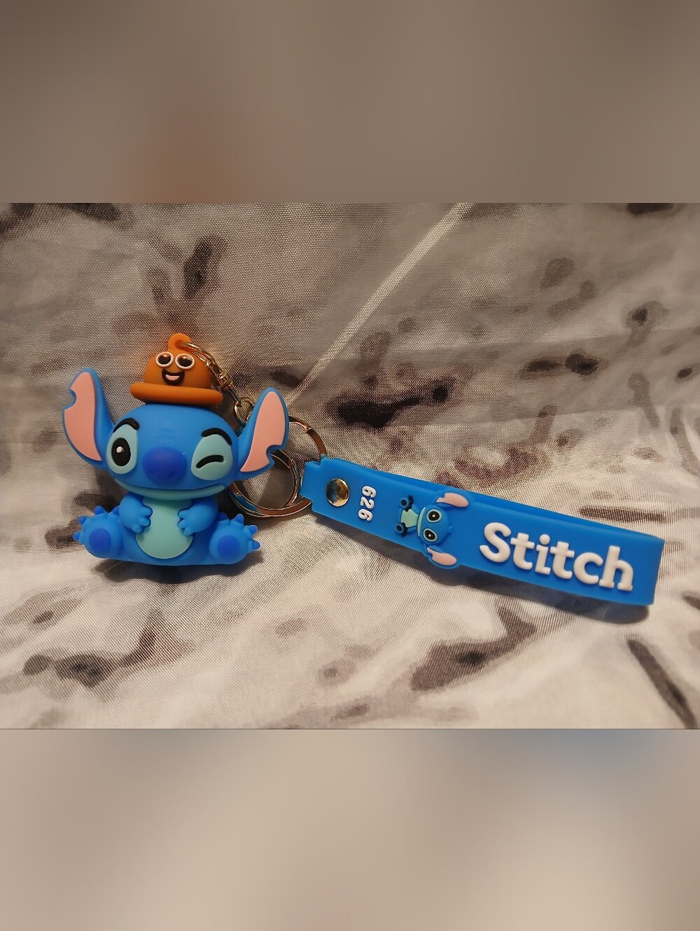 Stitch Blue Silicone Keychain with Strap